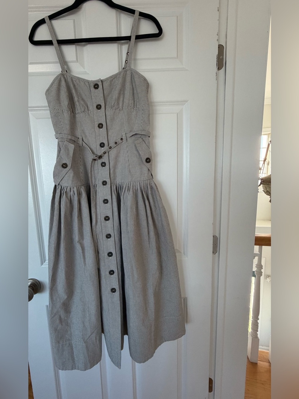 Ulla Johnson Cleo Belted Pleated Stripe Midi Dress. Size 6.